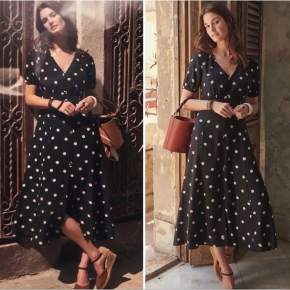 Sezane Dresses & Skirts - Sezane Sollie Dress Maxi Polka Dot Black White Size 38 US 6